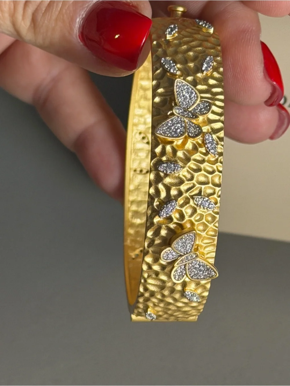 Frida Rothman Matte Gold over 925 Butterfly Bangle Bracelet with Crystal Accent
